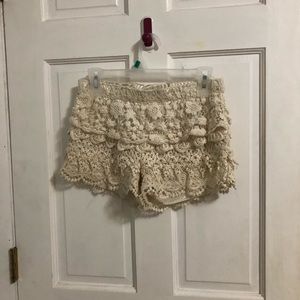 cream/white lace shorts